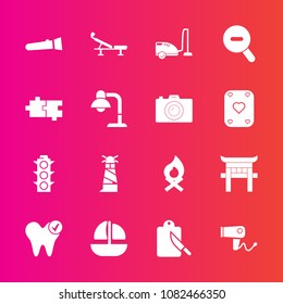 Premium set with fill vector icons. Such as hot, white, bonfire, safety, green, traffic, healthy, japan, cutlery, shrine, hair, flashlight, lighthouse, vessel, sea, japanese, domestic, health, dentist