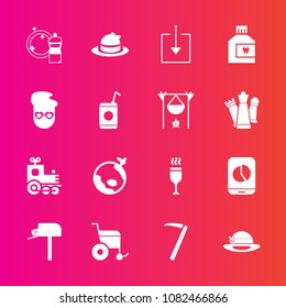 Premium set with fill vector icons. Such as red, wrench, hipster, dental, tool, alcohol, mail, headwear, hammer, graphic, post, glass, wheelchair, hat, care, travel, web, toy, transport, mailbox, wine