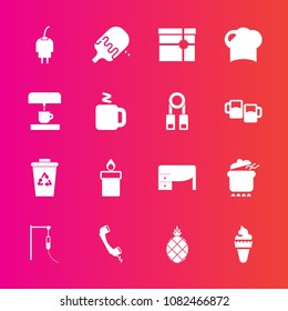 Premium set with fill vector icons. Such as trash, chef, fresh, gift, box, work, pineapple, medical, dinner, waste, tropical, candle, pot, phone, recycling, restaurant, present, office, fire, desk