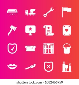 Premium set with fill vector icons. Such as tool, security, conditioning, check, dessert, conditioner, cement, light, spanner, sweet, color, drink, construction, girl, pie, food, mixer, window, beauty