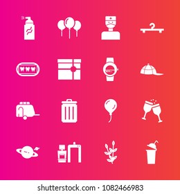 Premium set with fill vector icons. Such as xray, van, birthday, trash, transportation, hanger, alcohol, machine, agriculture, doctor, drink, recycling, red, space, cup, celebration, beverage, train