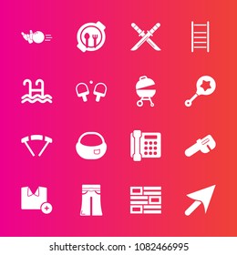 Premium set with fill vector icons. Such as japanese, table, backpack, cursor, phone, sky, t-shirt, jump, katana, school, child, repair, parachute, internet, bag, shirt, pin, ladder, communication