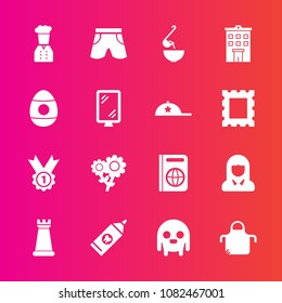 Premium set with fill vector icons. Such as lady, document, fashion, wear, spoon, white, alien, brush, clean, nature, award, monster, chef, face, chief, restaurant, woman, immigration, tourism, health