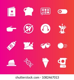 Premium set with fill vector icons. Such as beer, dessert, dna, tower, favorite, mixer, hat, sport, chef, cream, kitchen, alcohol, pot, pin, clothing, hygiene, bar, clean, favour, chinese, off, fun