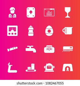 Premium set with fill vector icons. Such as website, radio, play, wireless, leather, alcohol, space, luggage, poker, sport, helmet, bottle, sound, christmas, game, water, crane, wine, male, style, boy