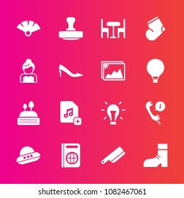Premium set with fill vector icons. Such as space, japanese, fashion, traditional, bulb, travel, chair, sweet, tourism, table, energy, file, white, cake, footwear, idea, electricity, ufo, dessert, add
