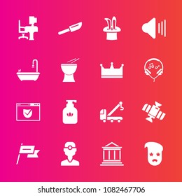 Premium set with fill vector icons. Such as truck, space, wind, soap, clean, table, liquid, orbit, web, retro, work, hygiene, dinner, car, office, medicine, dental, patriotism, fork, country, hipster