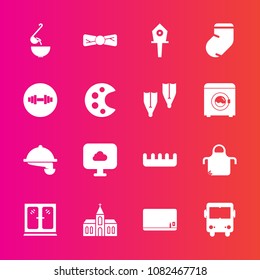 Premium set with fill vector icons. Such as interior, house, chalk, elegance, chef, home, care, pinafore, service, cabinet, food, transportation, architecture, restaurant, birdhouse, comb, transport