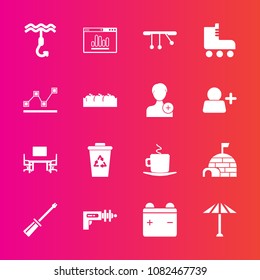 Premium set with fill vector icons. Such as waste, cappuccino, japan, work, full, weapon, desk, business, skate, coffee, cafe, cup, space, culture, office, fun, leisure, umbrella, hook, science, house