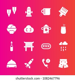 Premium set with fill vector icons. Such as flipper, japan, headset, hydrant, support, call, rain, safety, japanese, medicine, center, sport, liquid, summer, template, hat, department, wet, equipment