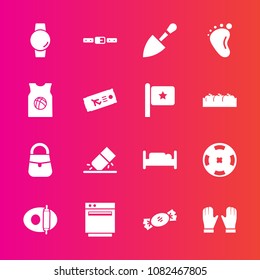 Premium set with fill vector icons. Such as equipment, furniture, appliance, smart, glove, basketball, belt, gas, rubber, baby, double, bed, shovel, tool, small, white, pan, poker, erase, foot, watch