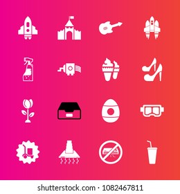 Premium set with fill vector icons. Such as rocket, file, nature, holiday, kitchen, sea, package, cheese, data, decoration, castle, blossom, cold, document, bottle, space, music, guitar, snorkel, hood