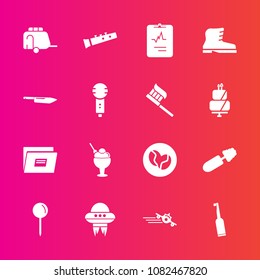 Premium set with fill vector icons. Such as electric, sign, cardiology, tooth, musical, style, makeup, document, vehicle, black, caffeine, transportation, transport, drop, ufo, heart, departure, sweet