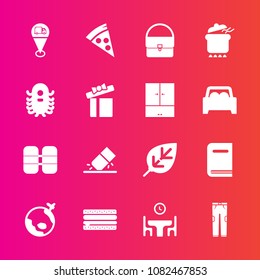 Premium set with fill vector icons. Such as oxygen, education, library, dish, flight, sandwich, map, cylinder, food, book, bag, tank, space, dinner, white, leaf, natural, nature, home, rubber, travel