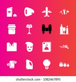 Premium set with fill vector icons. Such as hipster, musical, clothing, honey, spaceship, mobile, idea, plane, flight, white, phone, paper, can, graphic, retro, departure, repair, music, airplane, new