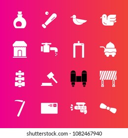 Premium set with fill vector icons. Such as street, animal, spanner, tool, gift, equipment, wrench, mediterranean, mail, craft, olive, gym, traffic, sign, internet, justice, sky, road, space, fitness