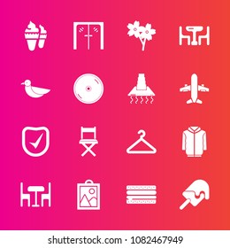 Premium set with fill vector icons. Such as ice, dinner, check, animal, burger, entrance, nature, flower, food, sky, table, chair, fashion, seat, family, cloakroom, cherry, glass, image, sandwich, cd