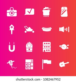 Premium set with fill vector icons. Such as musical, pepper, work, pot, sign, snack, drill, space, architecture, meal, chat, energy, finance, guitar, business, accounting, salt, birdhouse, magnetic