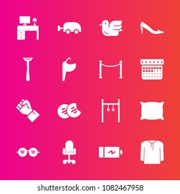 Premium set with fill vector icons. Such as electricity, shoe, bird, energy, razor, sky, hippie, exercise, desk, baby, pillow, glasses, office, human, snack, wildlife, home, sport, fashion, cookie