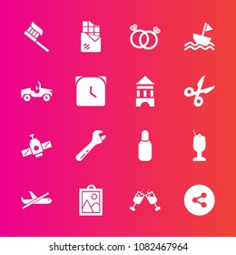 Premium set with fill vector icons. Such as spanner, alcohol, chocolate, travel, drink, station, health, sweet, ring, cocktail, button, care, clean, sign, social, flight, airplane, planet, space, tool