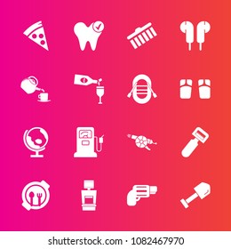 Premium set with fill vector icons. Such as xray, military, gasoline, planet, pump, globe, peeler, kitchen, potato, station, plate, map, shape, handgun, dental, audio, gun, gas, construction, shovel