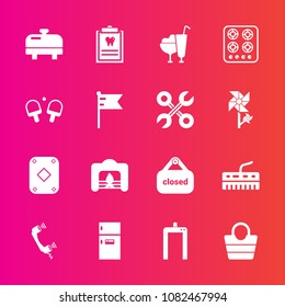 Premium set with fill vector icons. Such as leather, store, shop, business, play, refrigerator, fridge, sweet, equipment, phone, fire, object, heater, freezer, dentist, kitchen, fireplace, machine