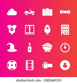 Premium set with fill vector icons. Such as baby, photographer, black, photo, human, profile, tie, hat, kid, food, cloud, coffee, brush, car, button, power, restaurant, entertainment, money, fashion