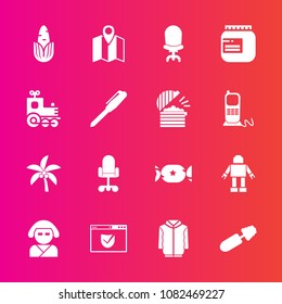 Premium set with fill vector icons. Such as leaf, robot, clothing, website, nature, japan, road, armchair, comfortable, machine, jacket, vegetable, travel, check, office, healthy, web, home, fresh