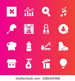 Premium set with fill vector icons. Such as accident, parachute, chef, parachuting, spray, extreme, chicken, vehicle, meat, business, drink, holiday, house, celebration, chart, closed, trend, jump