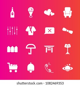 Premium set with fill vector icons. Such as map, umbrella, japanese, bathrobe, fence, red, location, rain, communication, weather, chair, valentine, nature, orchestra, romance, background, earth, call