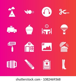 Premium set with fill vector icons. Such as sport, photo, footwear, landscape, coffee, image, dental, food, chef, house, business, restaurant, patient, cut, real, roller, bowling, cutter, pin, child