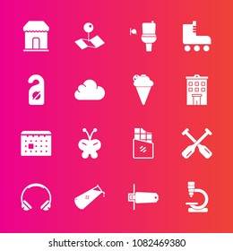 Premium set with fill vector icons. Such as water, skate, toilet, shop, oar, pin, white, audio, canoe, pointer, chemical, wc, memory, insect, research, sound, map, bathroom, sweet, day, food, sale