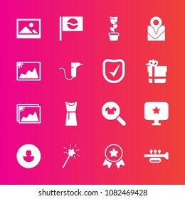 Premium set with fill vector icons. Such as award, home, room, avatar, dress, clothing, picture, art, fashion, frame, sign, business, clinic, computer, human, magic, pot, japanese, trumpet, star, asia