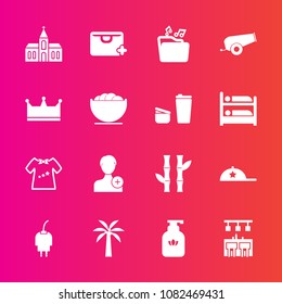 Premium set with fill vector icons. Such as clean, fashion, energy, soap, hat, religious, file, weapon, bar, bottle, clothing, account, headwear, bamboo, cap, hygiene, church, liquid, human, crown, 