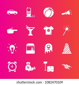 Premium set with fill vector icons. Such as alarm, monster, clock, watch, candy, bulb, telephone, idea, supermarket, phone, gun, time, business, furniture, fiction, left, sofa, market, communication