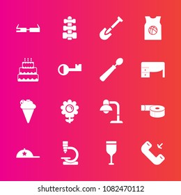 Premium set with fill vector icons. Such as drink, tool, lamp, smart, science, red, button, microscope, wine, construction, equipment, glass, flower, nature, technology, biology, adhesive, decoration