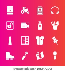 Premium Set With Fill Vector Icons. Such As Dentistry, Chess, Karaoke, Cooking, Tractor, Location, Audio, Bodybuilding, Travel, Health, Voice, Sign, Dentist, Pin, Farm, Field, Kitchen, Fitness, Piece