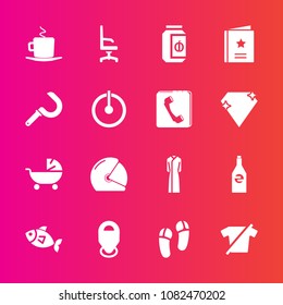 Premium set with fill vector icons. Such as cappuccino, footwear, motorcycle, drink, favour, agriculture, chair, liquid, cafe, sickle, bottle, clothes, armchair, female, beverage, clothing, rider, jam