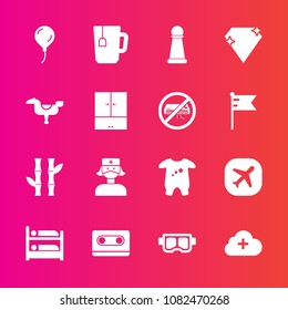 Premium set with fill vector icons. Such as king, asia, nature, cassette, summer, airplane, medical, decoration, chess, game, jewel, kid, care, travel, cloud, piece, clothes, asian, bamboo, baby, mask