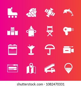 Premium set with fill vector icons. Such as truck, animal, technology, alcohol, microphone, map, kitchen, oven, geography, fun, hotel, pin, film, skating, nature, work, transport, transportation, job