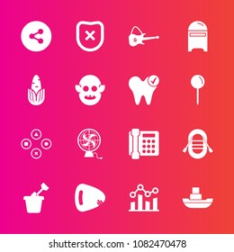 Premium set with fill vector icons. Such as trend, internet, social, sandbox, air, chart, media, boat, protection, post, play, sand, phone, safety, healthy, communication, music, graph, envelope, sea