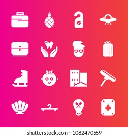 Premium set with fill vector icons. Such as briefcase, fruit, label, real, pineapple, tropical, motel, child, cloakroom, poker, hotel, roller, fashion, kid, marine, sport, bag, brush, fresh, winter