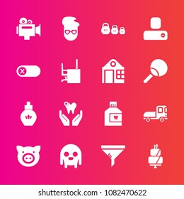 Premium set with fill vector icons. Such as food, mouthwash, camera, mouth, space, dentist, kilogram, pig, animal, air, handle, cake, hygiene, conditioner, delivery, healthy, fiction, service, bottle