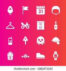 Premium set with fill vector icons. Such as schedule, waiter, telephone, restaurant, day, holiday, gadget, decoration, travel, vintage, fast, monster, worker, waitress, spring, space, smart, nation