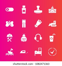 Premium set with fill vector icons. Such as bug, building, helmet, home, juice, architecture, sailboat, machine, healthy, sign, xray, nautical, builder, fruit, sail, cabinet, switch, music, government