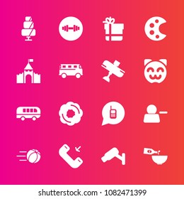 Premium set with fill vector icons. Such as ball, doughnut, football, delete, cake, drink, phone, speed, glass, sweet, transportation, security, bus, soccer, wine, art, pictogram, food, airplane, box