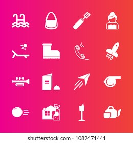 Premium set with fill vector icons. Such as pan, sport, ball, fun, couple, tea, pool, travel, spray, trumpet, referee, paper, white, love, book, holder, beverage, water, kitchen, wedding, bowling, fly