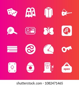 Premium set with fill vector icons. Such as music, sea, dice, business, sign, sport, gambling, kitchen, kamon, spring, casino, guitar, helmet, biker, store, burger, motorbike, sandwich, easter, white