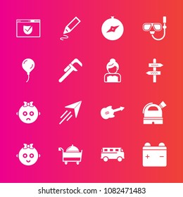 Premium set with fill vector icons. Such as plane, web, check, service, fly, road, transport, musical, travel, bus, guitar, food, repair, cute, map, speed, kid, restaurant, full, decoration, internet
