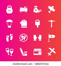 Premium set with fill vector icons. Such as finance, truck, warm, travel, store, food, championship, candy, market, location, health, winter, money, scarf, drink, glass, grocery, competition, flight